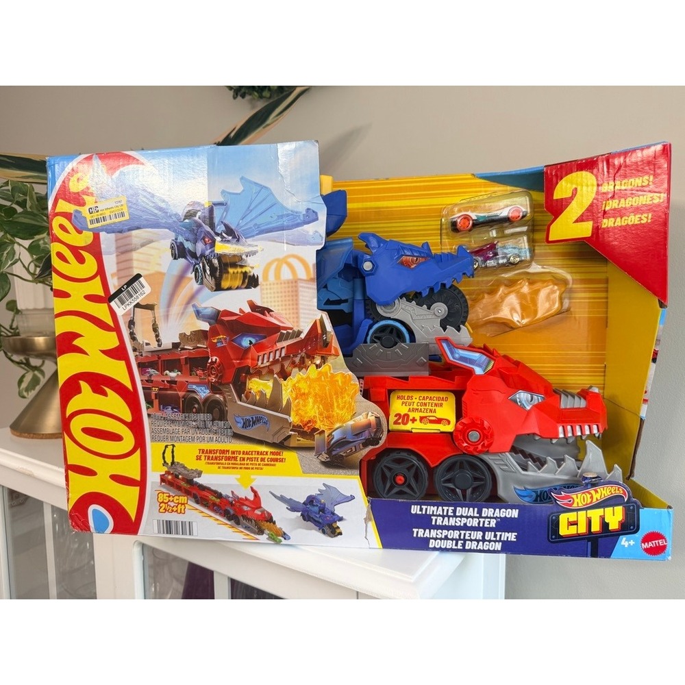 Hot Wheels Ultimate Dual Dragon Transporter Kids OS Red Blue 2-in-1 NWT